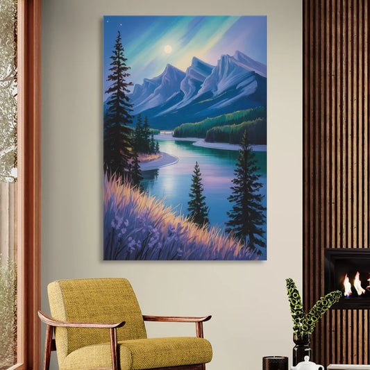 Banff National Park at Night Living Room - Canvas Wall Art