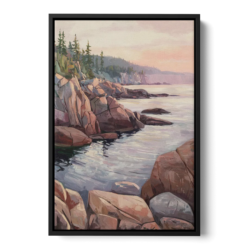 Bar Harbor Rocky Shoreline Front - Black Canvas Wall Art