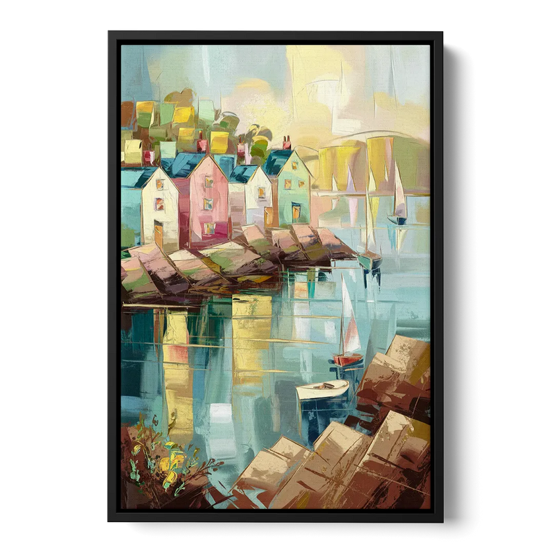 Bar Harbor Seaside Village Front - Black Canvas Wall Art