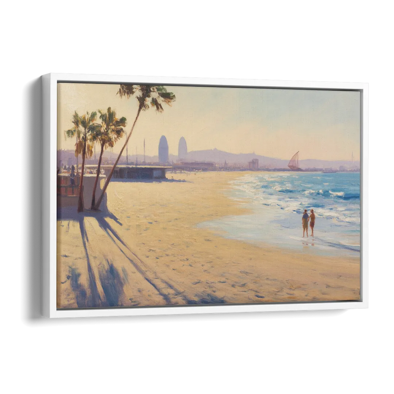 Barceloneta Beach Vibes Side - White Canvas Wall Art
