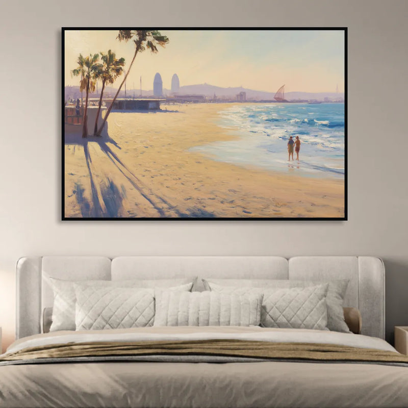 Barceloneta Beach Vibes Living Room - Black Canvas Wall Art