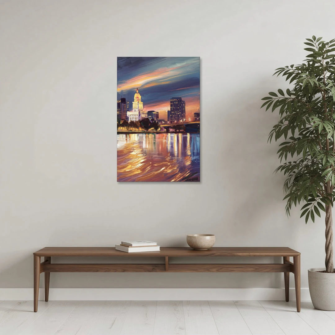 Baton Rouge Cityscape Twilight - Canvas Wall Art - Coffee Table - 24x36