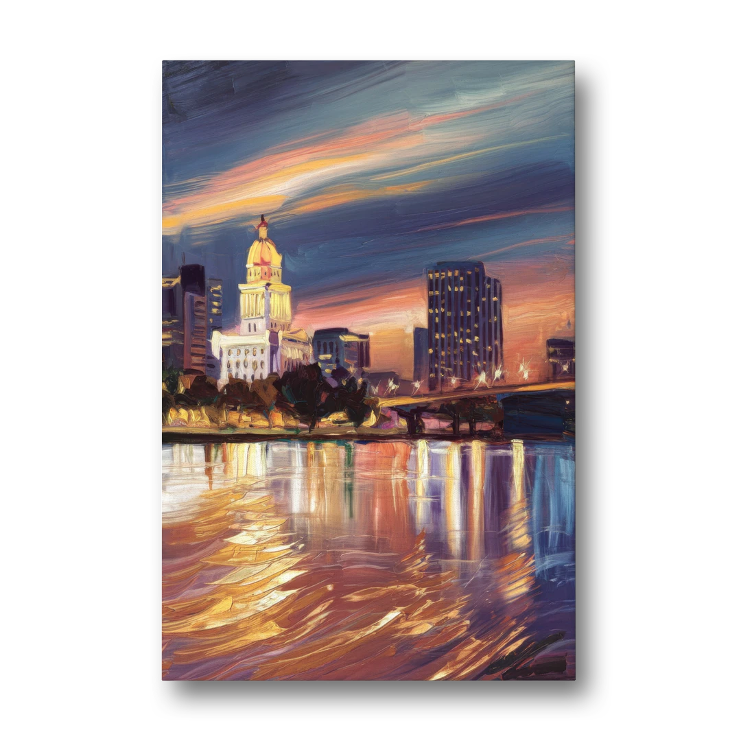 Baton Rouge Cityscape Twilight - Canvas Wall Art - Front