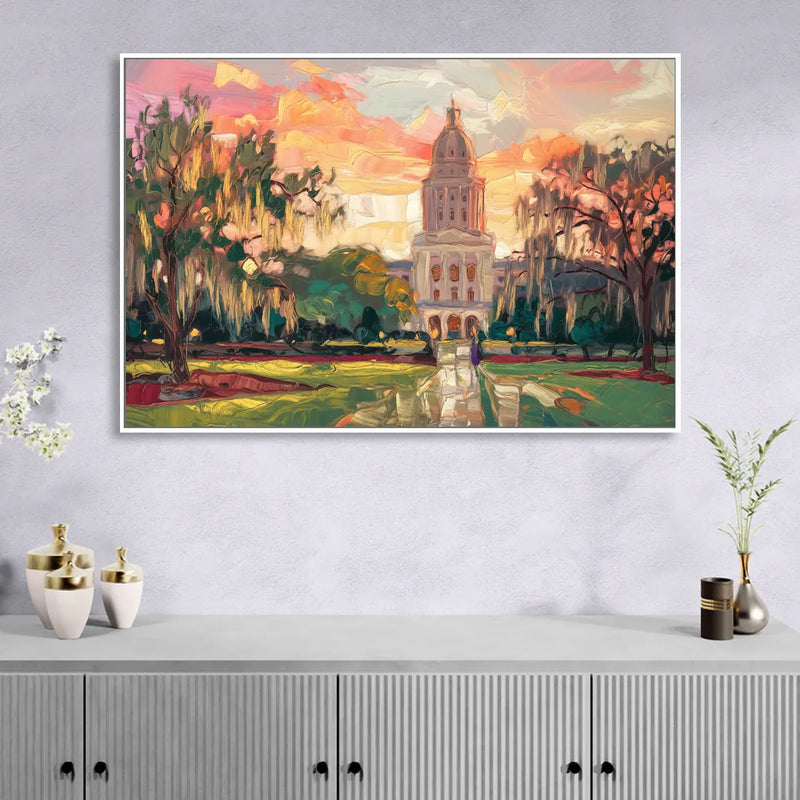 Baton Rouge Louisiana State Capitol Sitting Room - White Canvas Wall Art