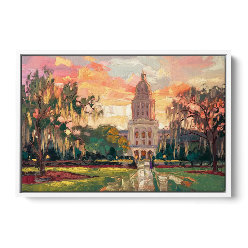 Baton Rouge Louisiana State Capitol Front - White Canvas Wall Art