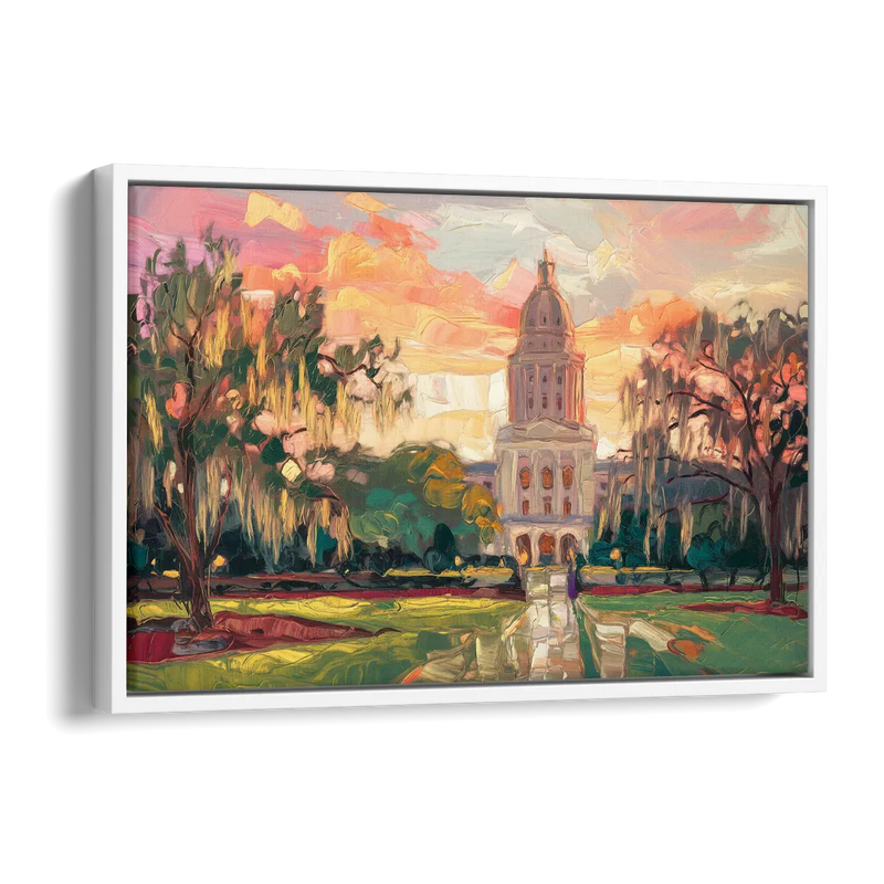 Baton Rouge Louisiana State Capitol Side - White Canvas Wall Art