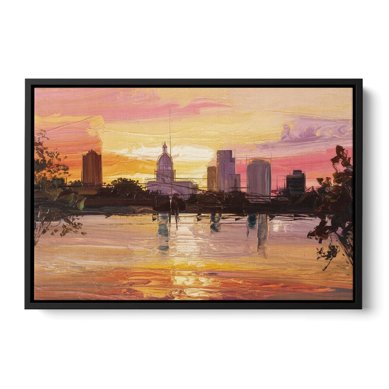 Baton Rouge Skyline Sunset Front - Black Canvas Wall Art