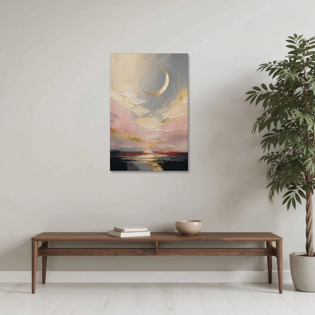 Bedroom Wall Art Neutral Crescent Moon at Dusk - Canvas Wall Art - Coffee Table - 24x36