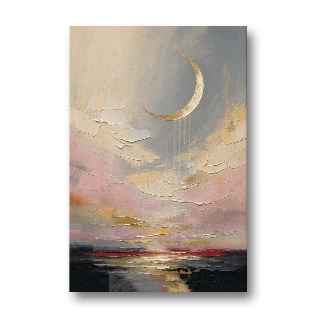 Bedroom Wall Art Neutral Crescent Moon at Dusk - Canvas Wall Art - Front