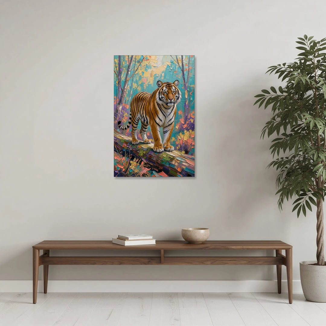 Bengal Tiger on the Mossy Log - Canvas Wall Art - Coffee Table - 24x36