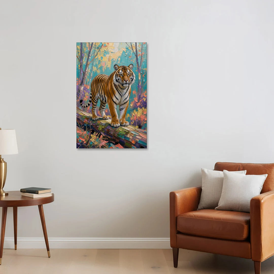 Bengal Tiger on the Mossy Log - Canvas Wall Art - Sofa - 24x36