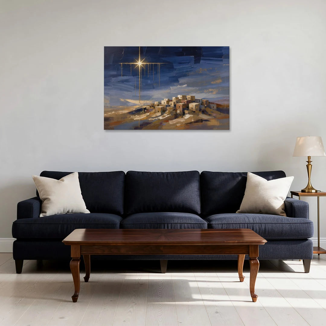 Bethlehem Painting with Sleeping Hilltop Town - Canvas Wall Art - Sofa - 36x24
