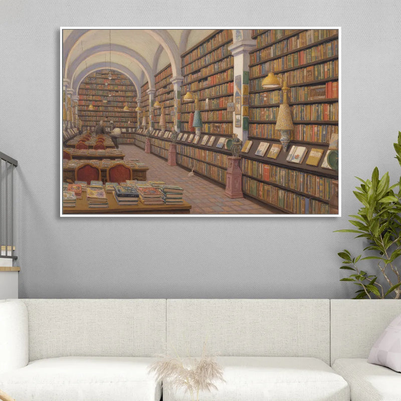 Biblioteca Palafoxiana Living Room - White Canvas Wall Art