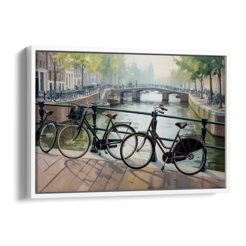 Bicycles of Amsterdam Side - White Canvas Wall Art