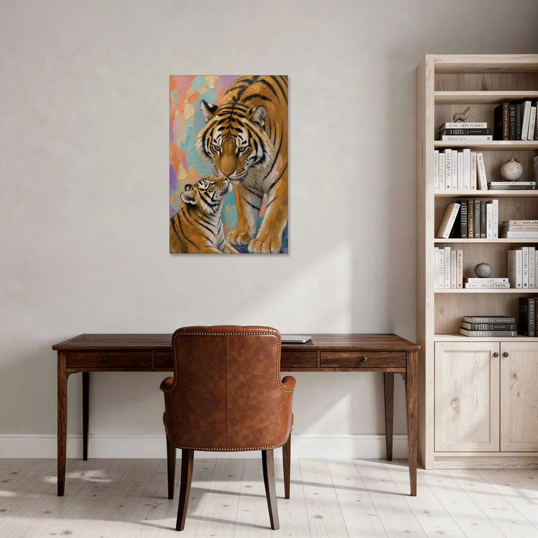 Big Cat Mother and Cub Nuzzle - Canvas Wall Art - Office - 24x36
