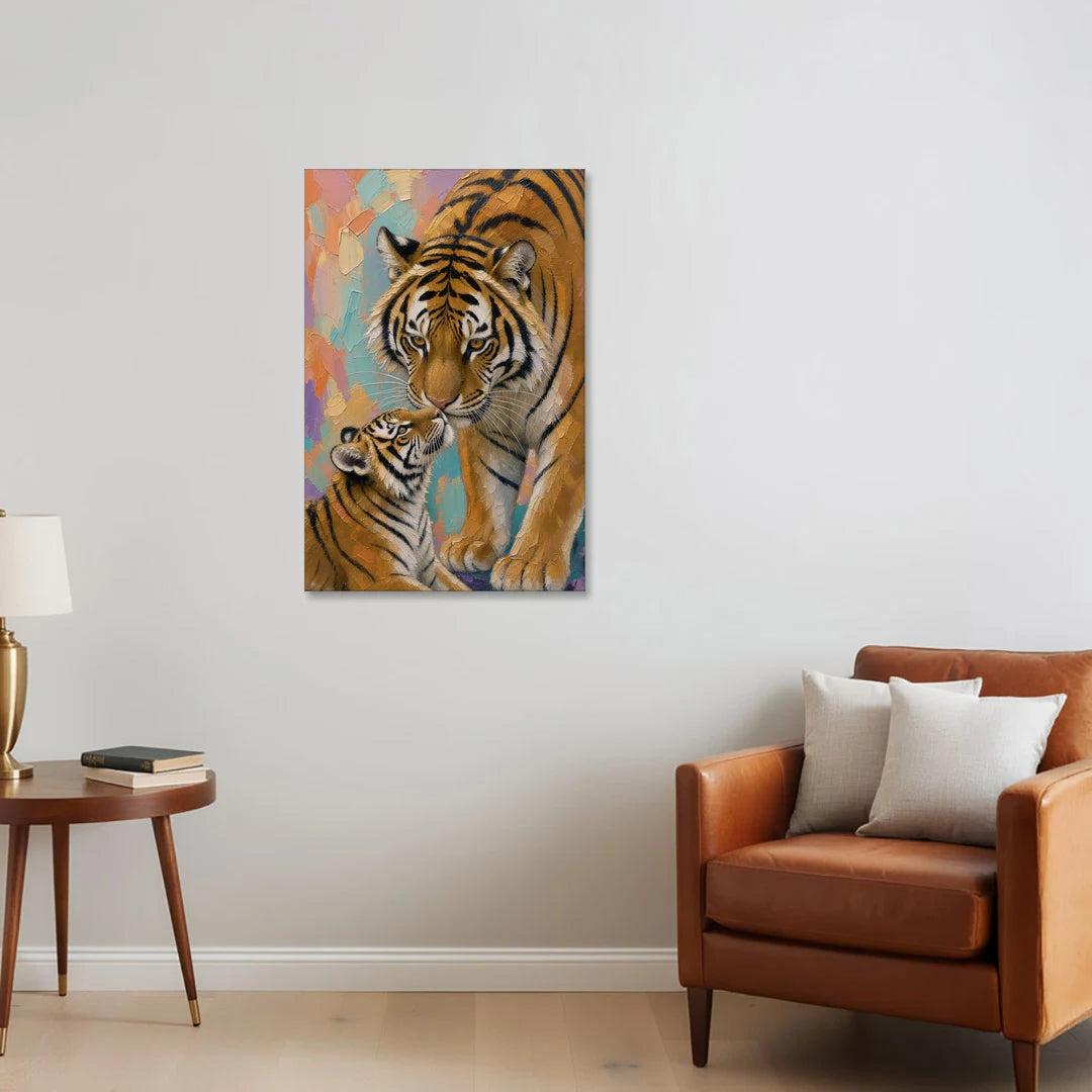 Big Cat Mother and Cub Nuzzle - Canvas Wall Art - Sofa - 24x36