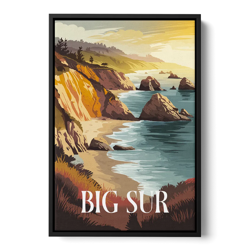 Big Sur Golden Hour Front - Black Canvas Wall Art
