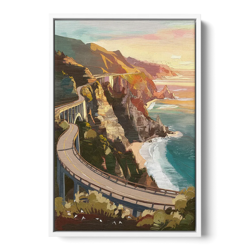 Big Sur Scenic Highway Front - White Canvas Wall Art