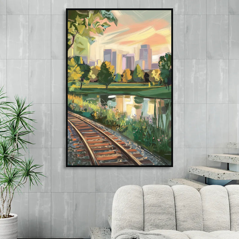 Birmingham Railroad Park Living Room - Black Canvas Wall Art