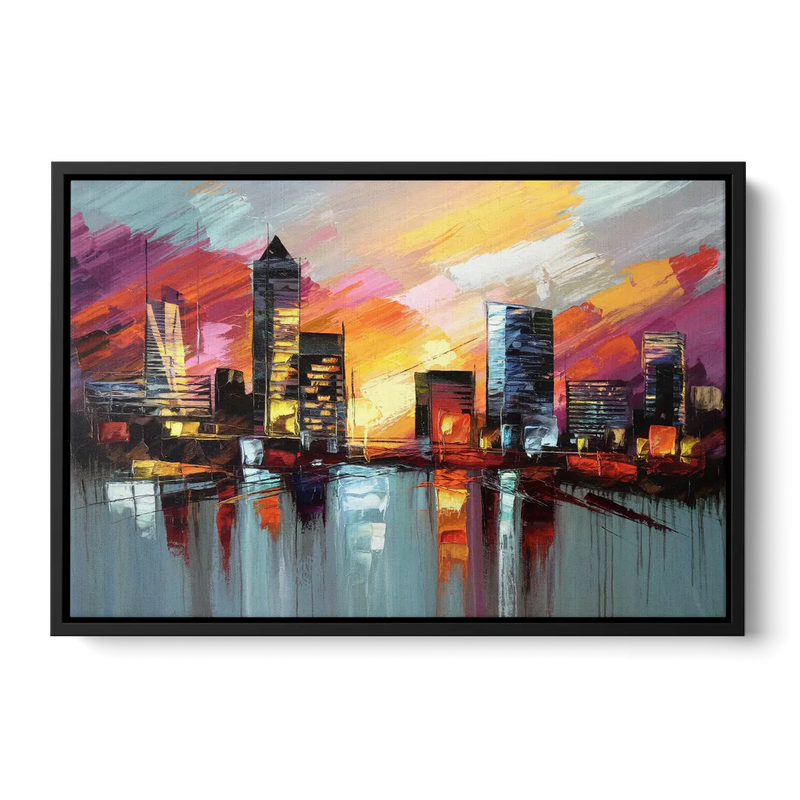 Birmingham Sunset Skyline Front - Black Canvas Wall Art