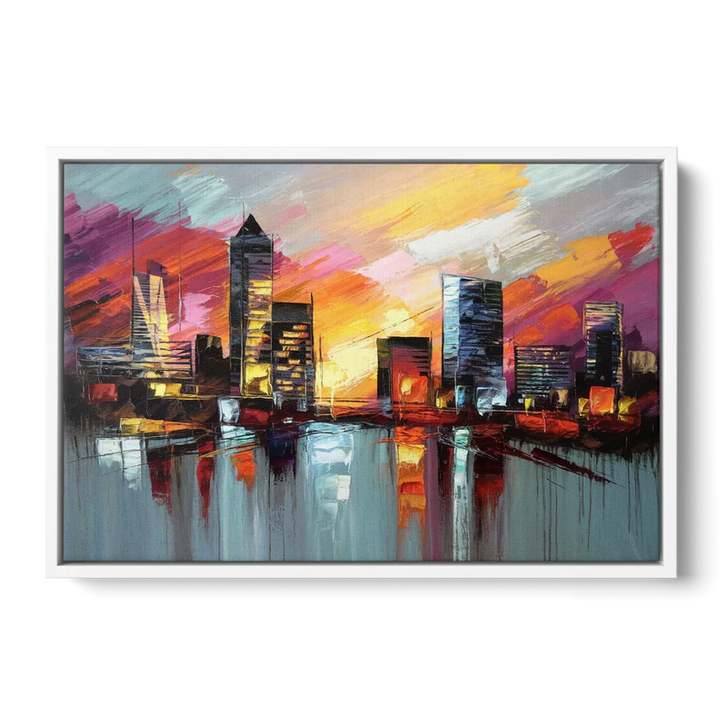 Birmingham Sunset Skyline Front - White Canvas Wall Art