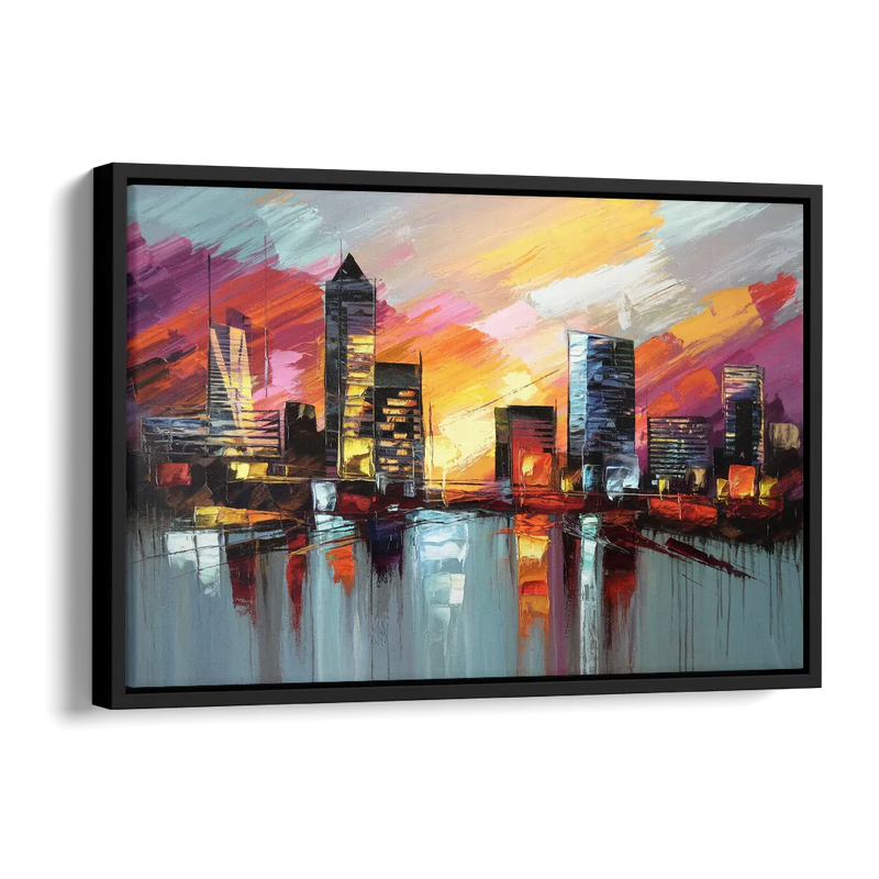 Birmingham Sunset Skyline Side - Black Canvas Wall Art