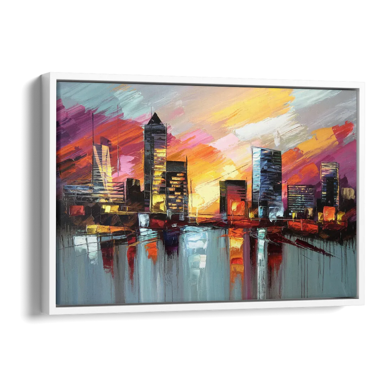 Birmingham Sunset Skyline Side - White Canvas Wall Art