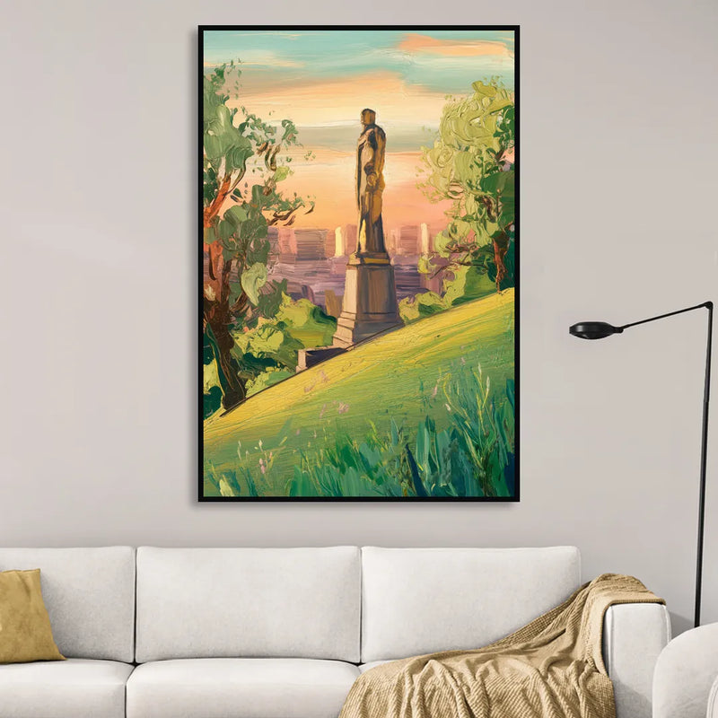 Birmingham Vulcan Statue View Living Room - Black Canvas Wall Art