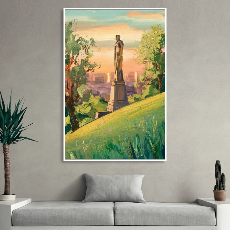 Birmingham Vulcan Statue View Living Room - White Canvas Wall Art