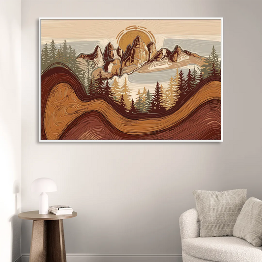 Bisbee Rustic Mountain Scene Living Room - White Canvas Wall Art