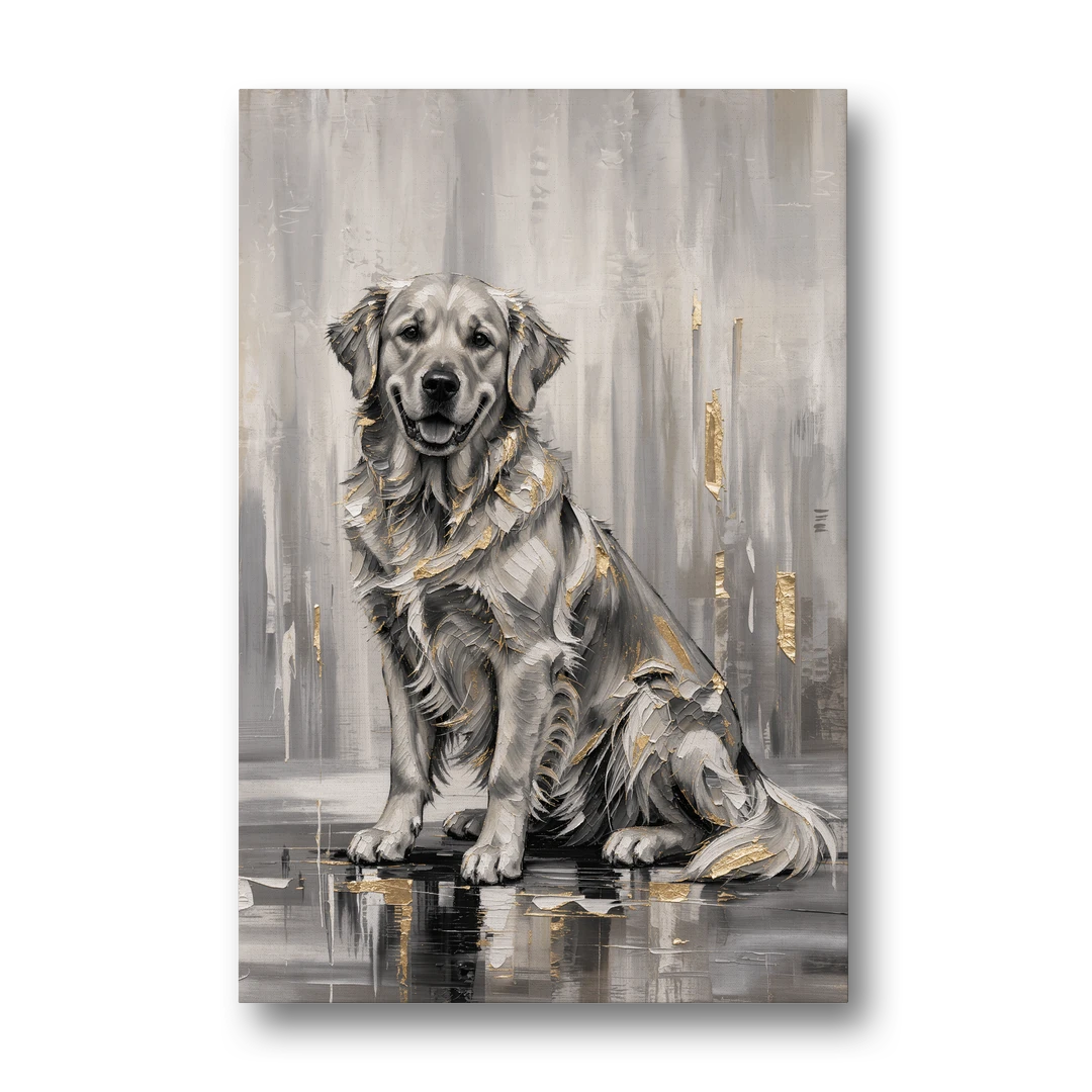 Black and Gold Golden Retriever Painting - Canvas Wall Art - Front