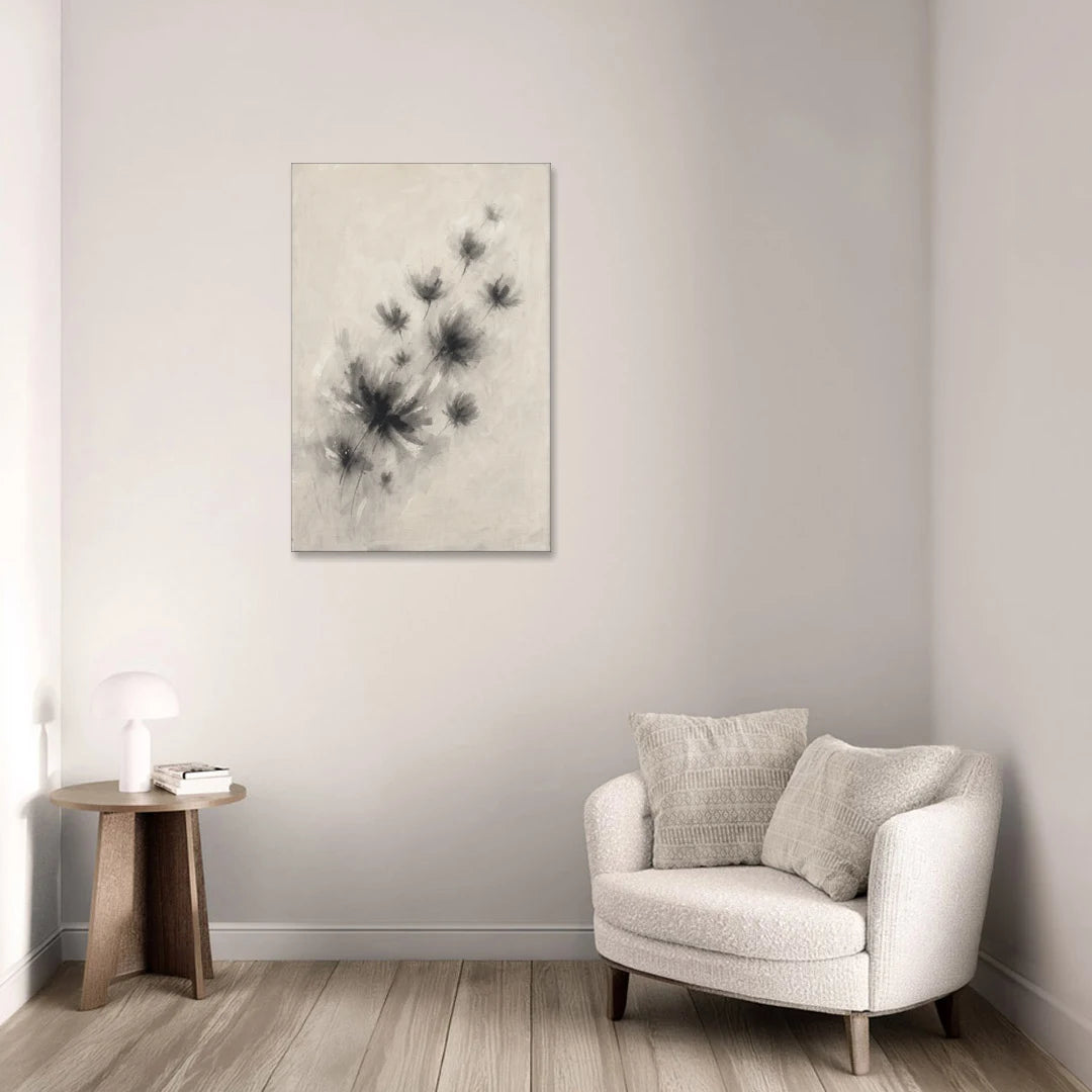 Black and White Abstract Art Prints Charcoal Blooms - Canvas Wall Art - Sofa - 24x36