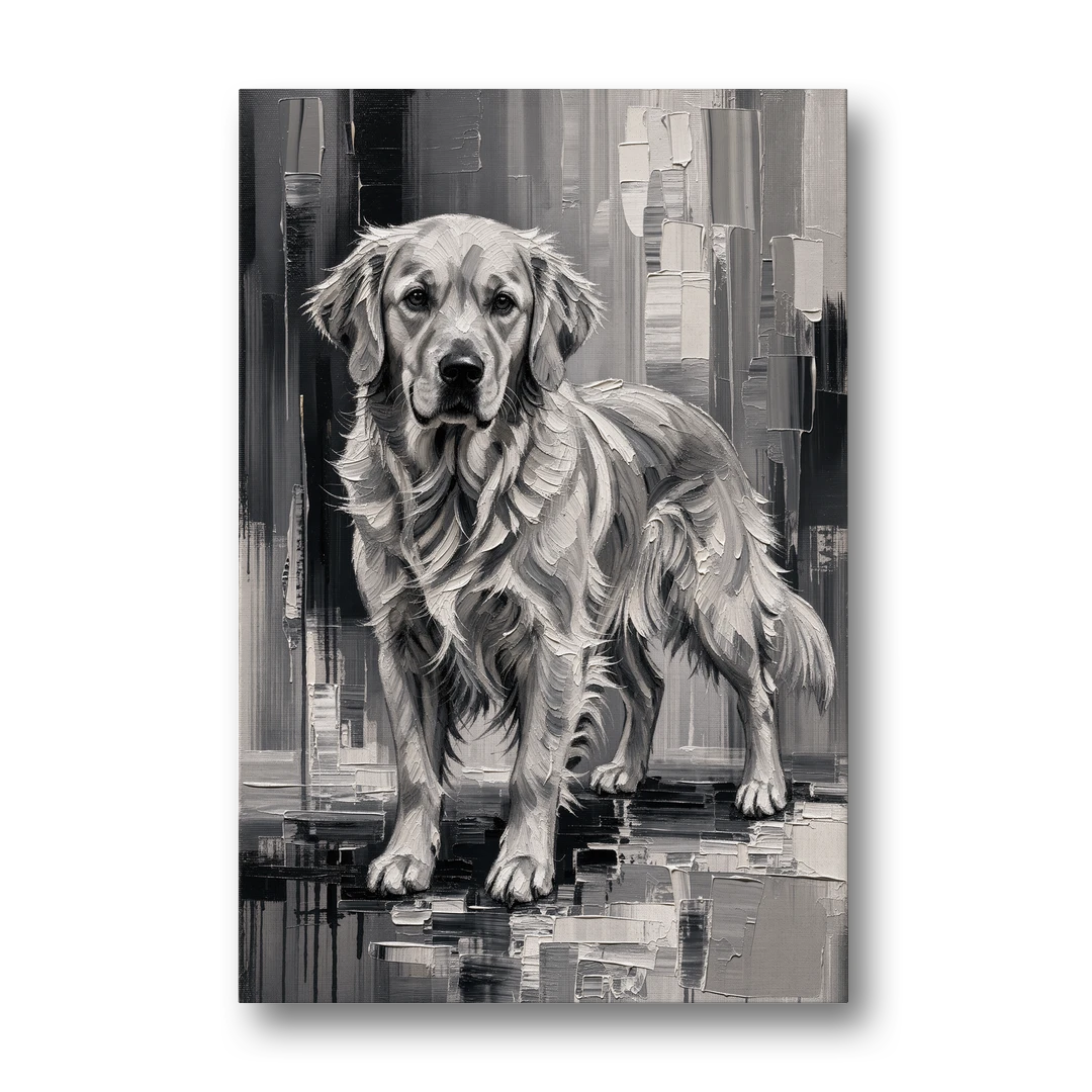 Black and White Golden Retriever Portrait - Canvas Wall Art - Front