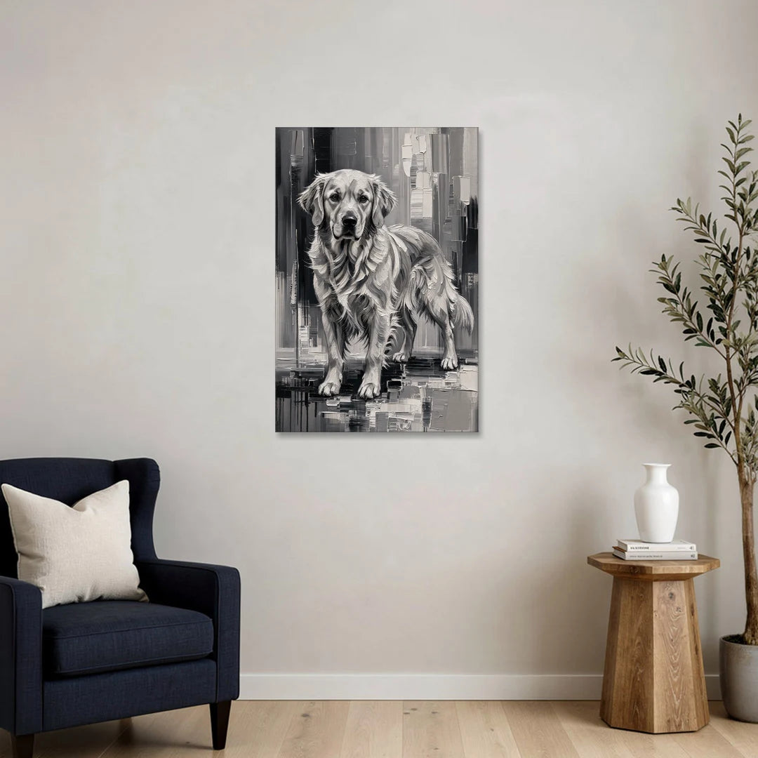 Black and White Golden Retriever Portrait - Canvas Wall Art - Sofa - 24x36