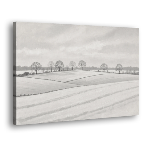 Black and White Landscape Painting of Snowy Fields - Canvas Wall Art