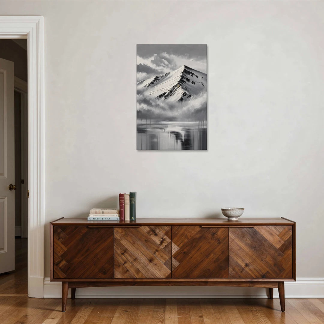 Black and White Mountain Print Above the Clouds - Canvas Wall Art - Coffee Table - 24x36