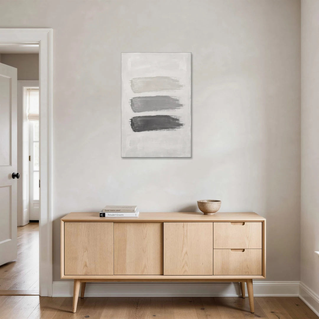 Black and White Stacked Brush Stroke Trio - Canvas Wall Art - Coffee Table - 24x36