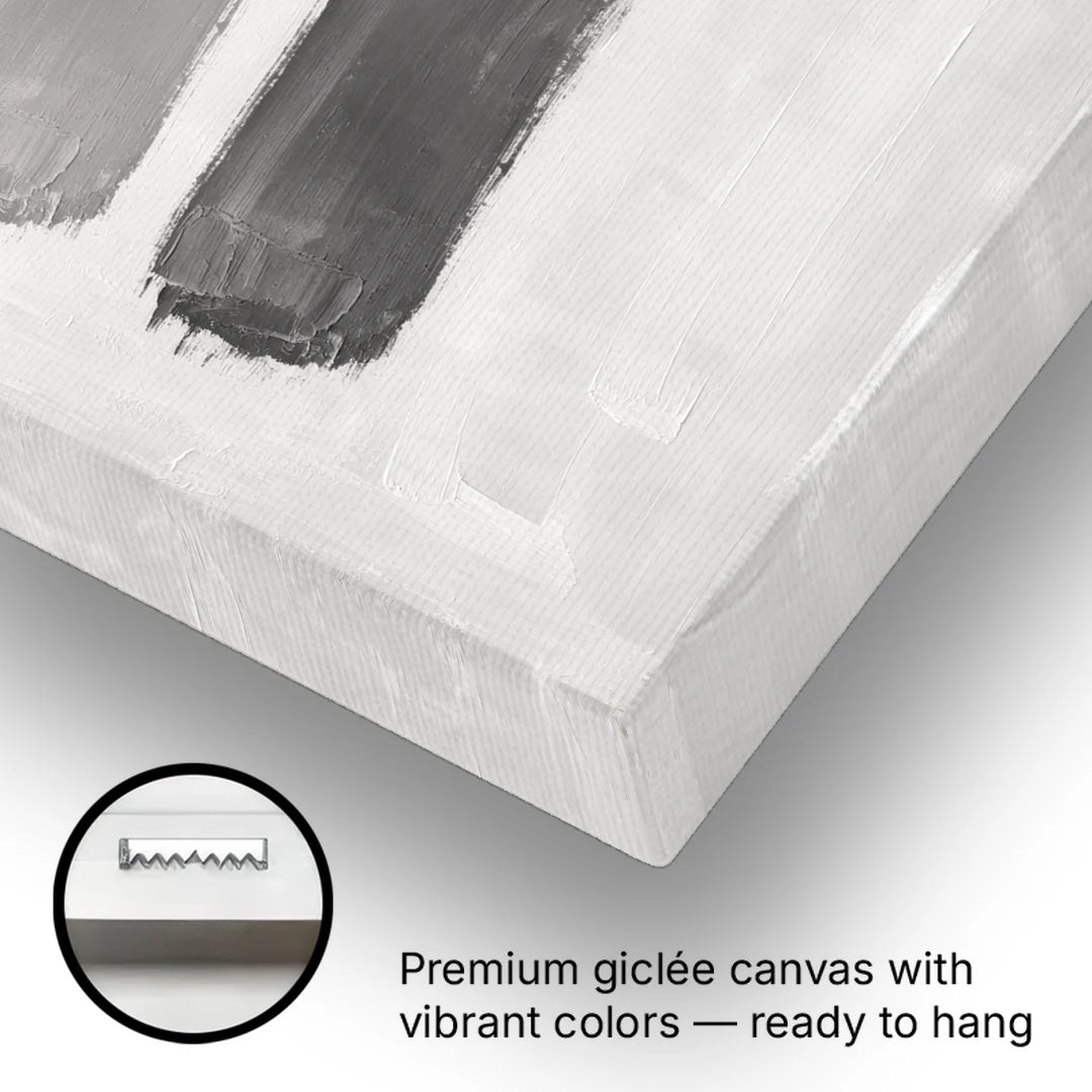 Black and White Stacked Brush Stroke Trio - Canvas Wall Art - Gallery Wrap Corner