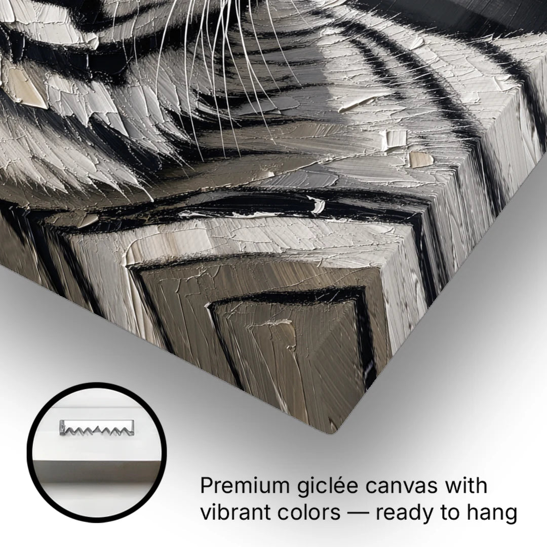 Black and White Tiger Canvas With Gold Eye - Canvas Wall Art - Gallery Wrap Corner