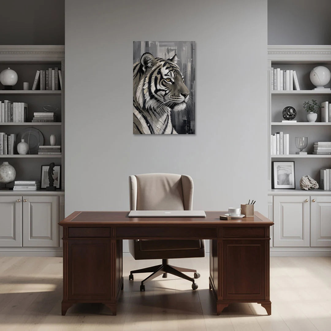 Black and White Tiger Canvas With Gold Eye - Canvas Wall Art - Office - 24x36