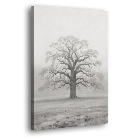 Black and White Tree Painting in Fog - Canvas Wall Art