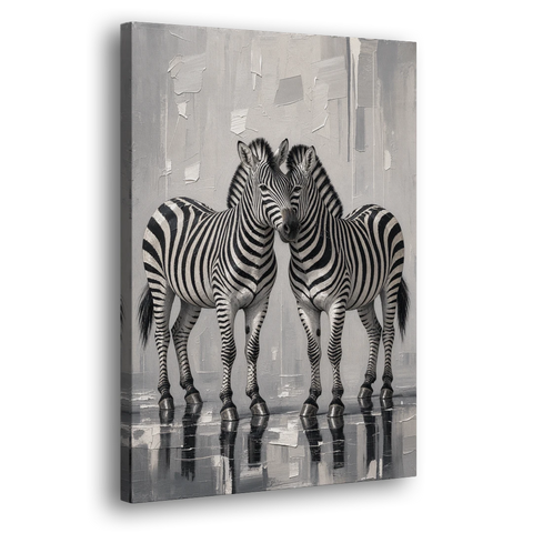 Black and White Zebra Grooming Pair in Palette Knife - Canvas Wall Art