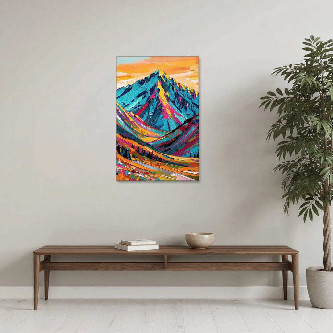 Blue Mountain Painting in Electric Light - Canvas Wall Art - Coffee Table - 24x36