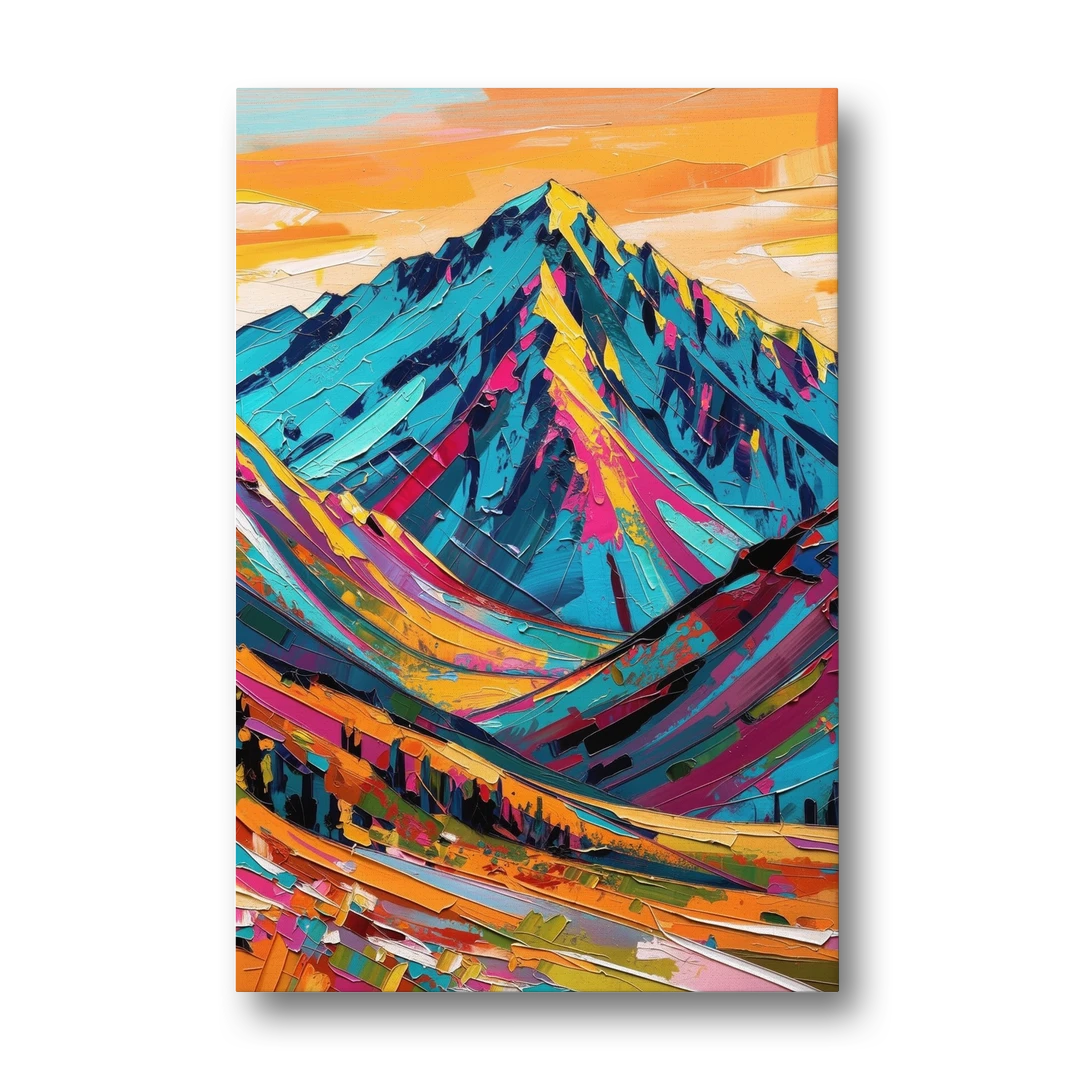 Blue Mountain Painting in Electric Light - Canvas Wall Art - Front
