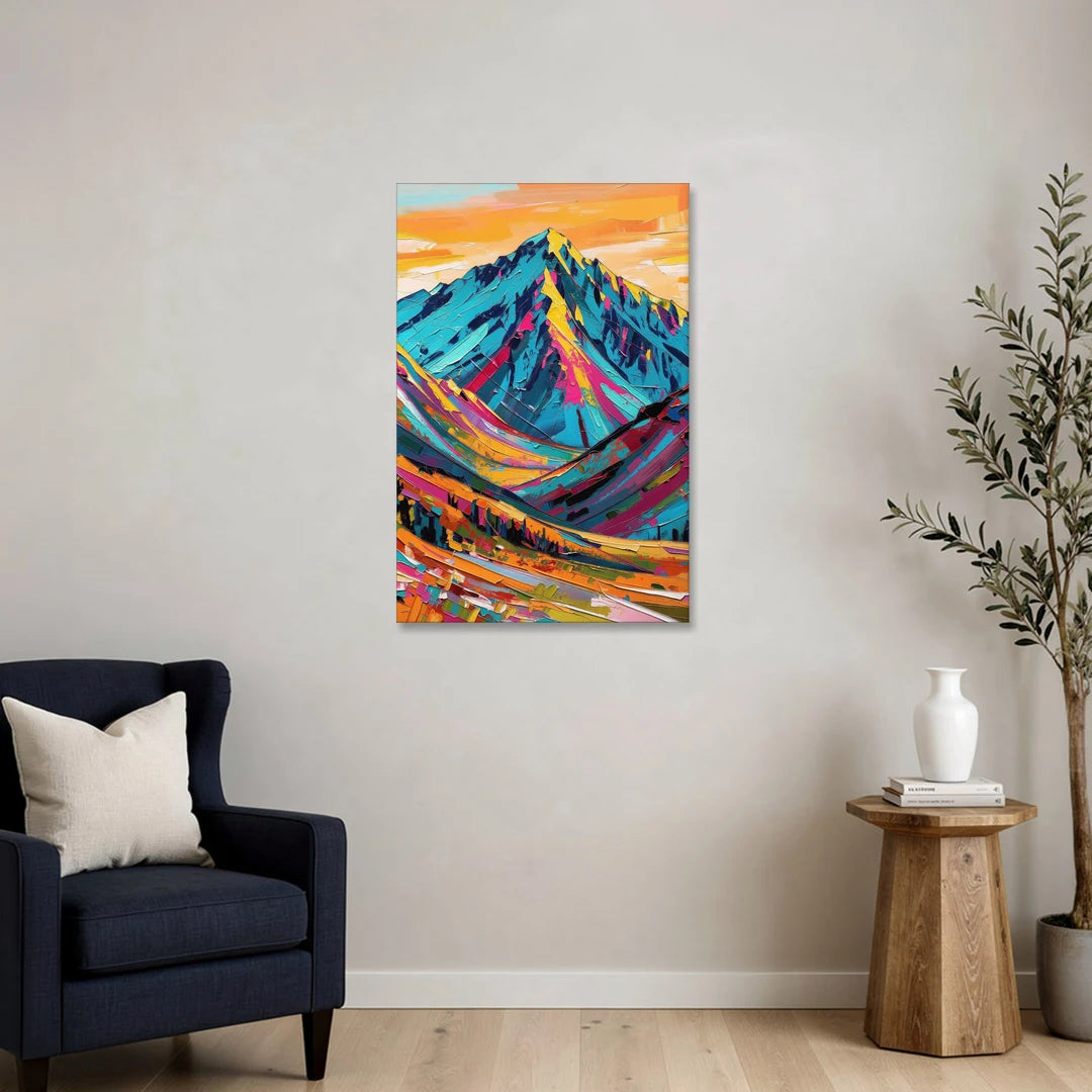 Blue Mountain Painting in Electric Light - Canvas Wall Art - Sofa - 24x36