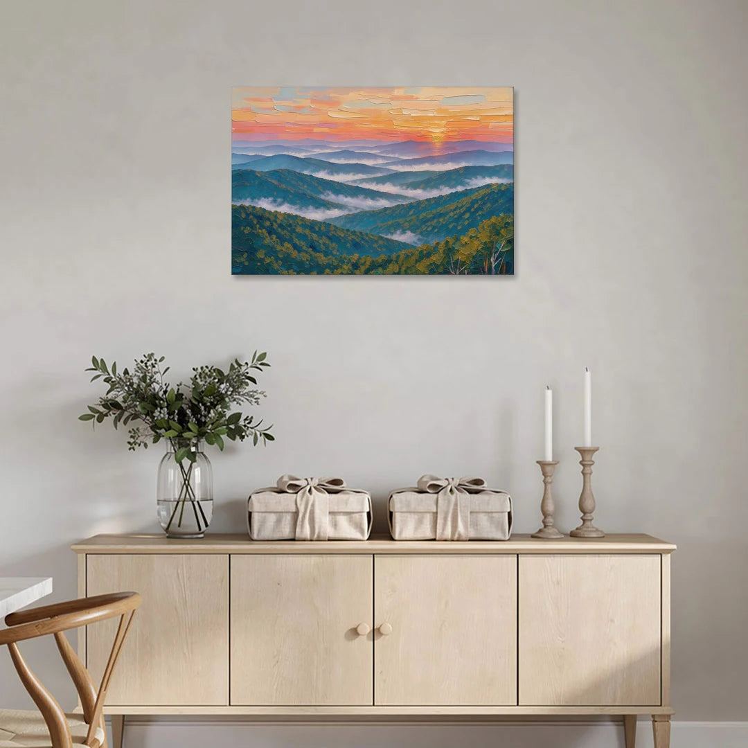 Blue Ridge Mountains Painting at Sunrise - Canvas Wall Art - Coffee Table - 36x24