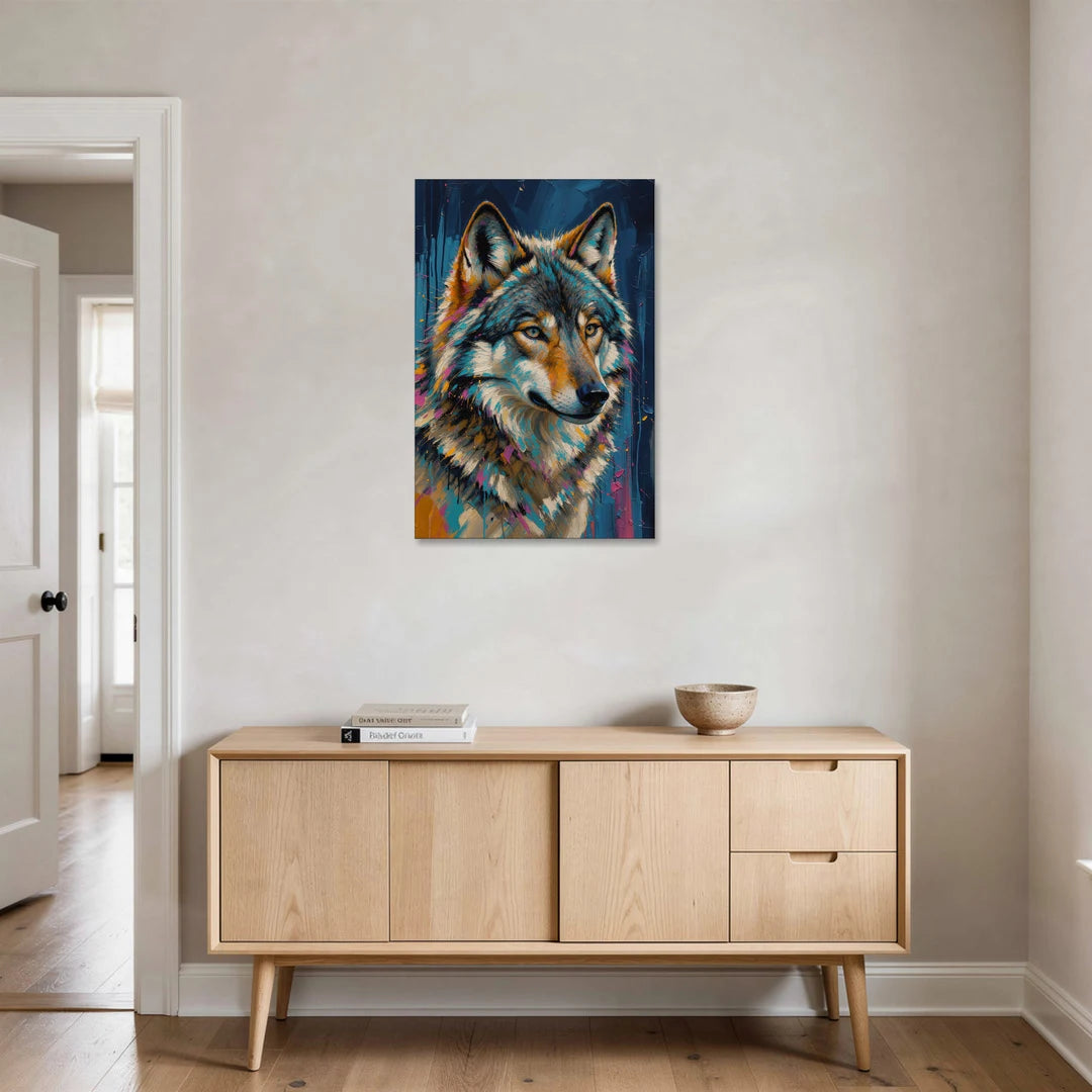 Blue Wolf Art with Magenta Sparks - Canvas Wall Art - Coffee Table - 24x36
