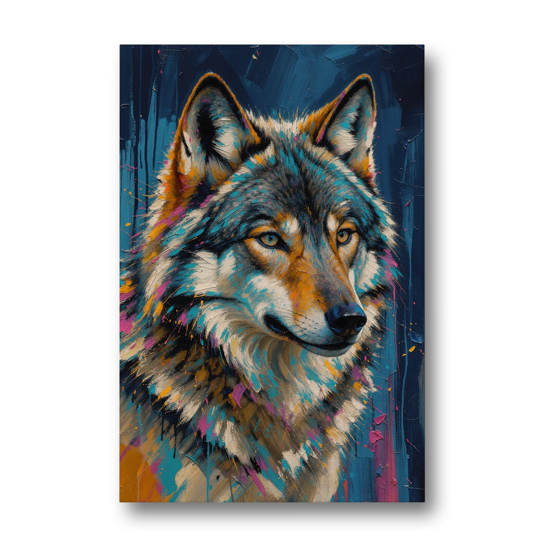 Blue Wolf Art with Magenta Sparks - Canvas Wall Art - Front