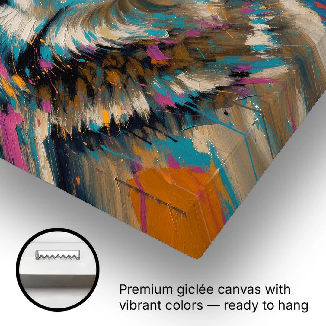 Blue Wolf Art with Magenta Sparks - Canvas Wall Art - Gallery Wrap Corner