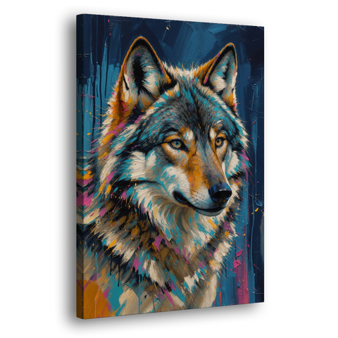 Blue Wolf Art with Magenta Sparks for the Living Room - Canvas Wall Art